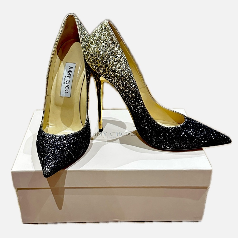 Jimmy Choo Gold to silver ombré glitter high heels